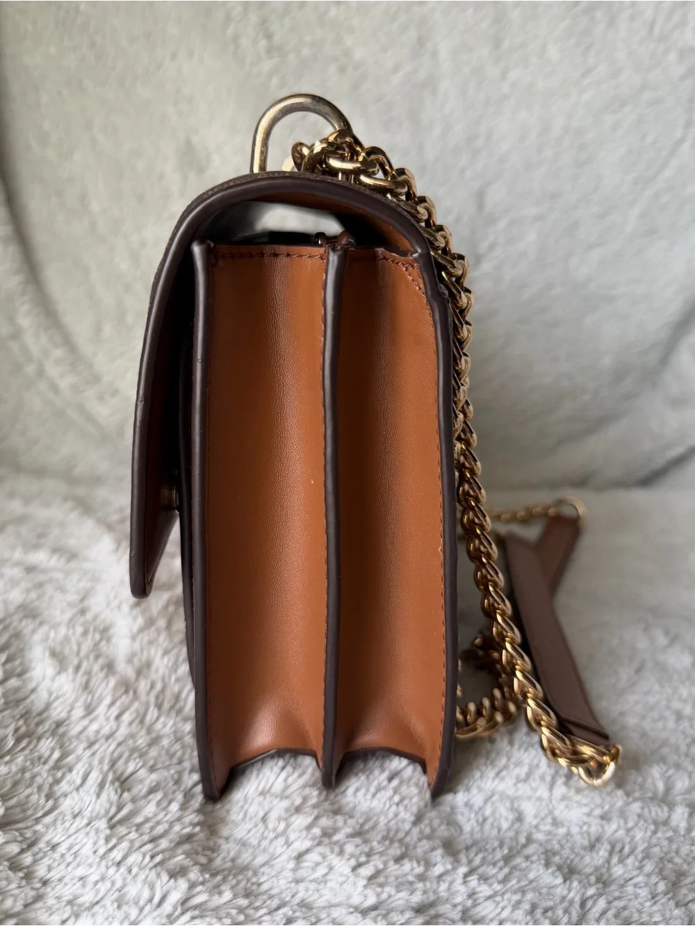 Michael Kors Brown Logo Crossbody with Gold Chain